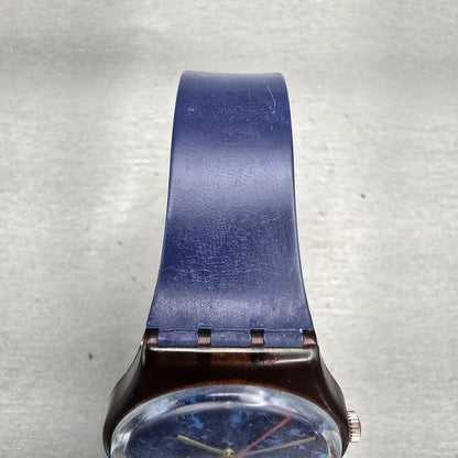 Swatch Gent LAZULI Watch Men 34mm Blue Dial Brown Case GF101 New Battery VTG4