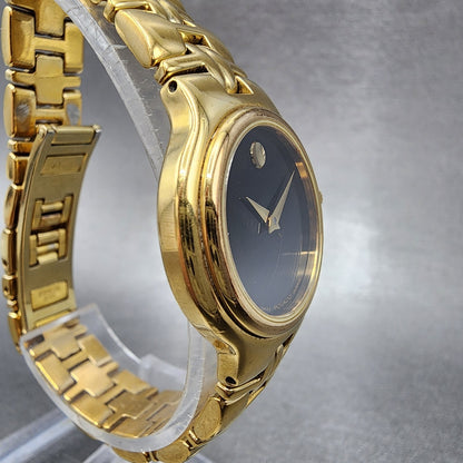 Movado Museum Watch Women 25mm Black Dial Gold Tone Round 88A1827 New Battery3