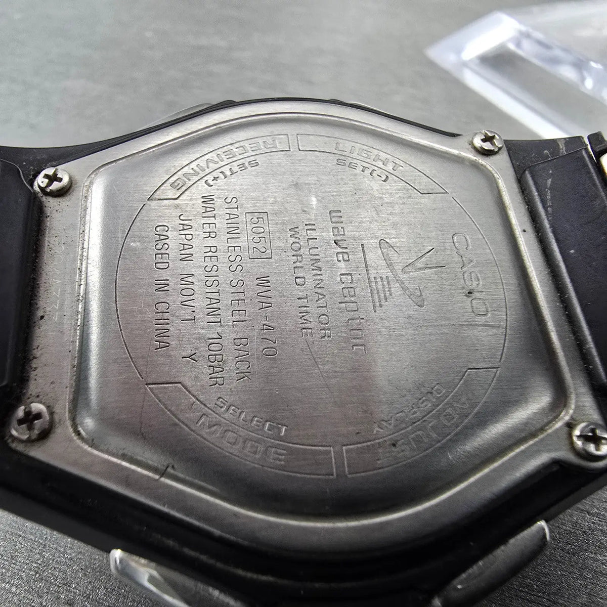 Casio WVA-470 Watch Men 42mm Black Silver Wave Ceptor Alarm Chronograph Round 679