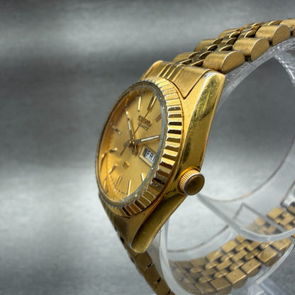 Seiko SQ Watch Women 24mm Gold Dial Gold Tone Daydate 24mm Round New Battery HDA2