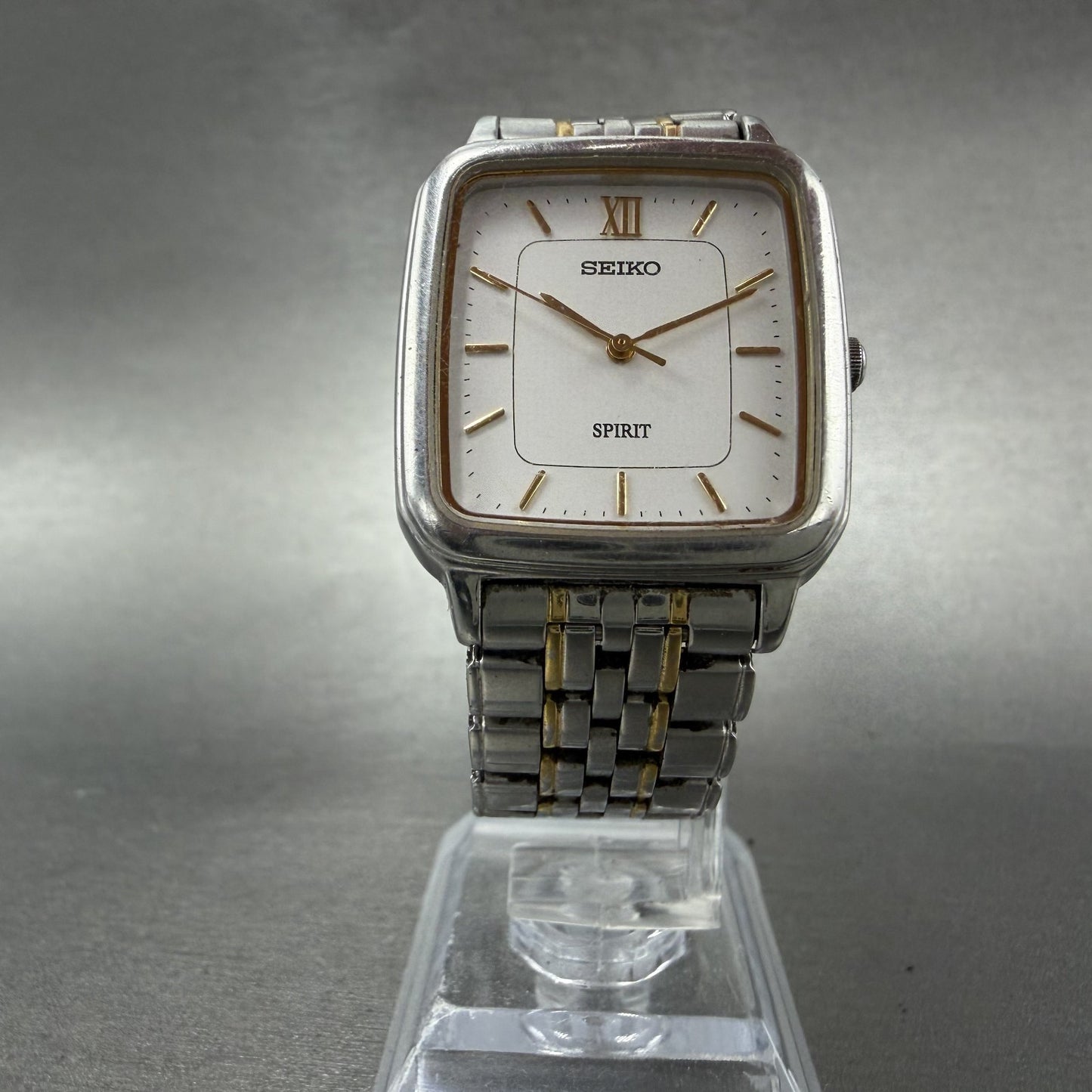 Seiko Spirit Tank Watch Men 28mm White Dial two Tone 7n01-5210 New Battery AL5