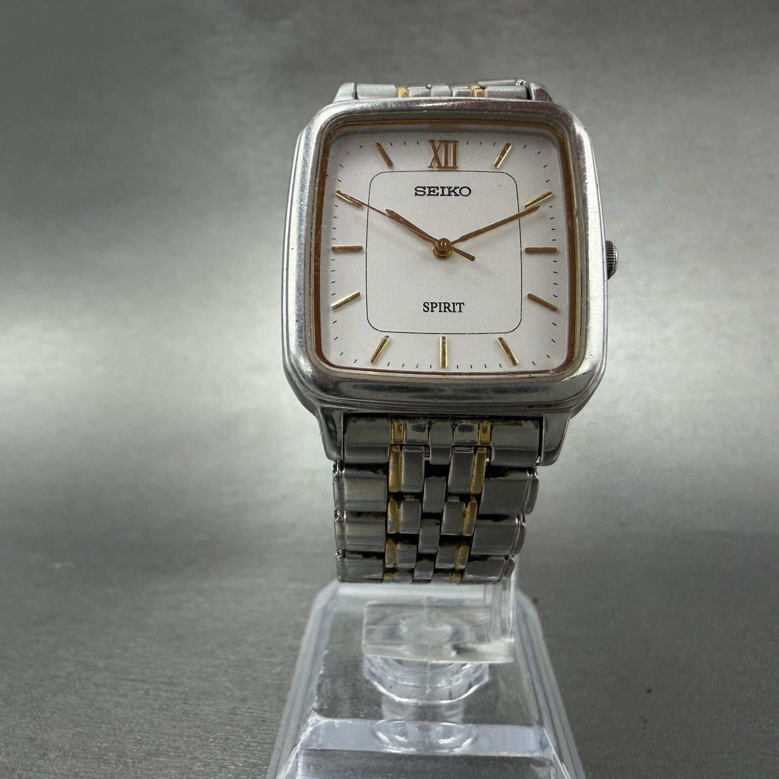 Seiko Spirit Tank Watch Men 28mm White Dial two Tone 7n01-5210 New Battery AL5