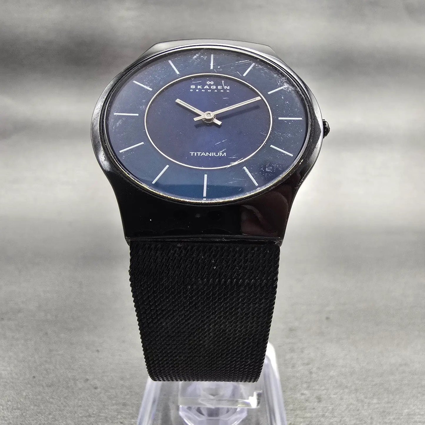 Skagen Watch Men 33mm Blue Dial Black Tone Titanium Round 233LTMN New Battery5
