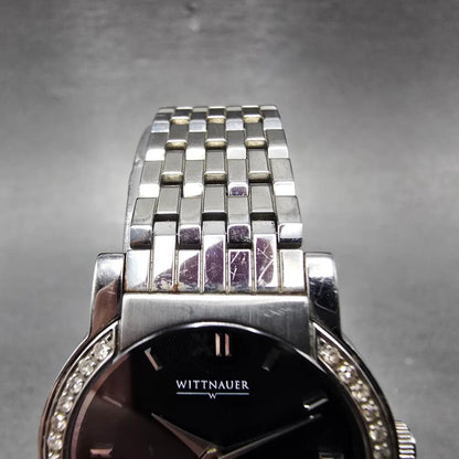 Wittnauer Watch Women 27mm Black Dial Steel Diamond Accents Round New Battery5