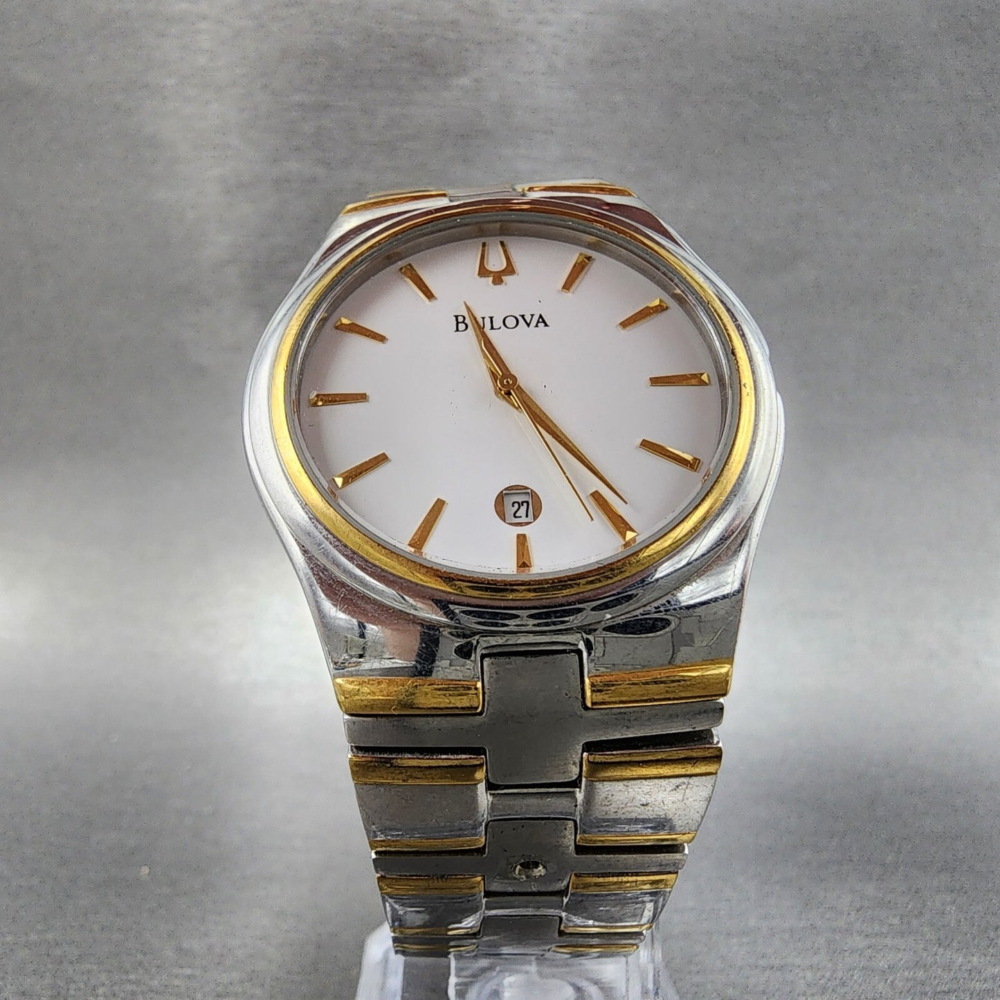 Bulova Watch Men 38mm White Dial Two Tone Date Round 98B108 PARTS5