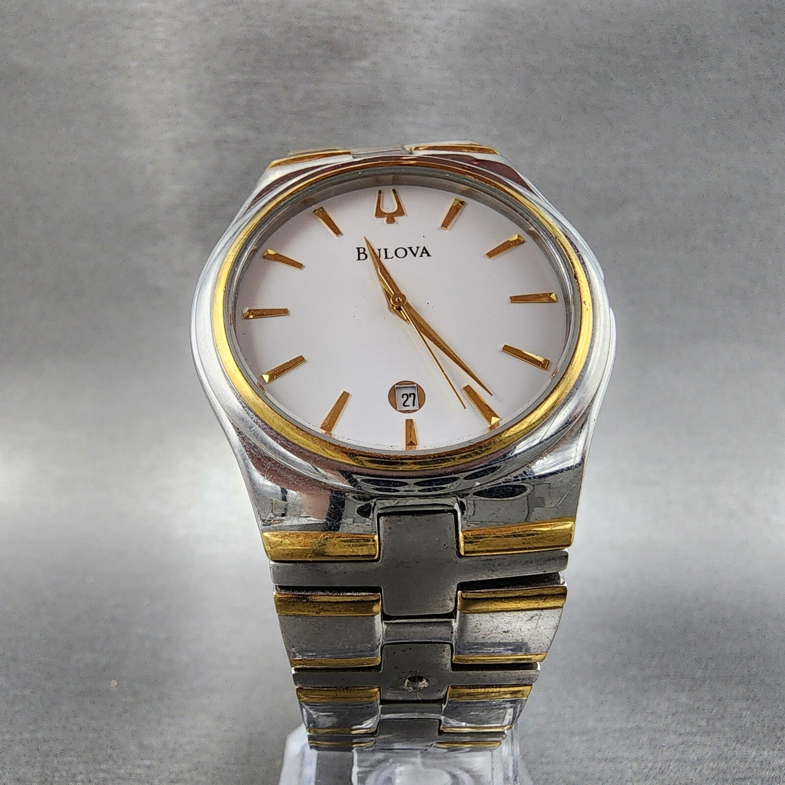 Bulova Watch Men 38mm White Dial Two Tone Date Round 98B108 PARTS5