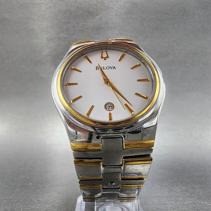 Bulova Watch Men 38mm White Dial Two Tone Date Round 98B108 PARTS5