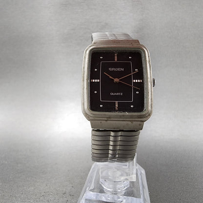Gruen Tank Watch Men 28mm Black Dial Silver Tone Rectangle 192Y121 New Battery5