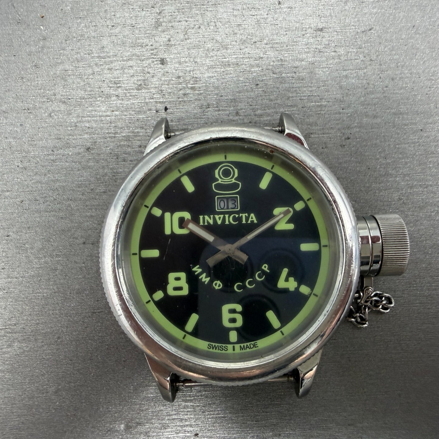 Invicta Russian Diver Watch Men 52mm Black & Green Dial Steel Date 4342 PARTS0