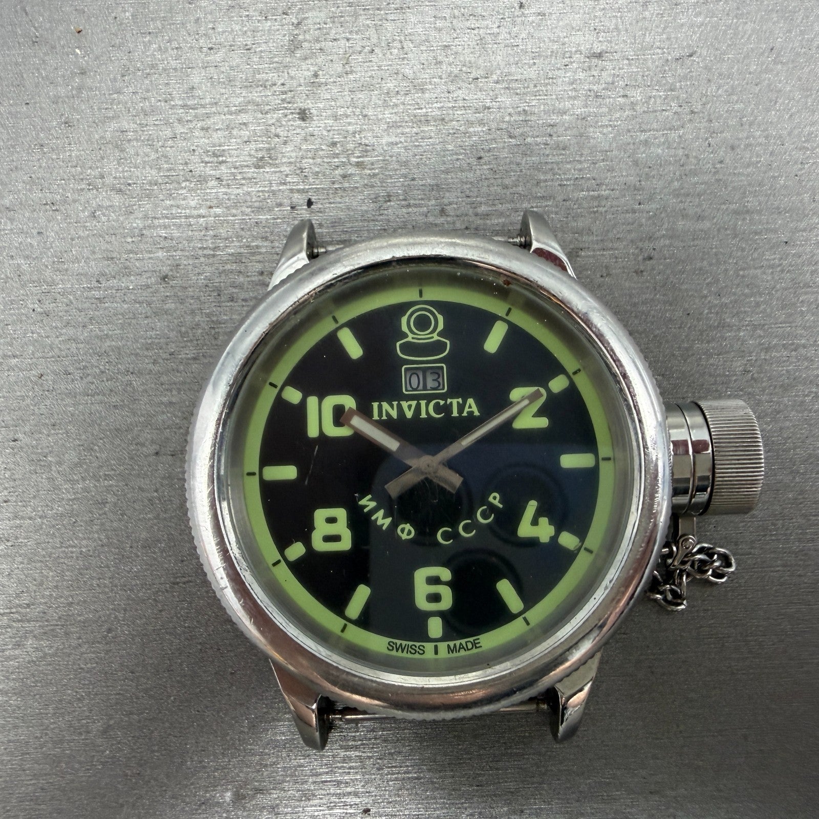 Invicta Russian Diver Watch Men 52mm Black & Green Dial Steel Date 4342 PARTS0