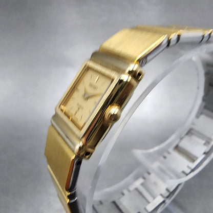 Seiko Watch Women 14mm Gold Dial Gold Tone Square 1E205030 New Battery2