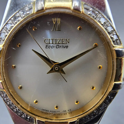Citizen Eco-Drive Watch Women 25mm White Dial Two Tone Round E030-H26647 Runs JP1