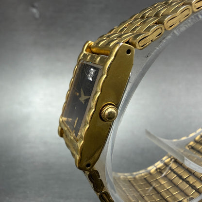 Seiko Tank Watch Women 16mm Black Dial Gold Tone Rectangle 1N00-6C09 New Battery2