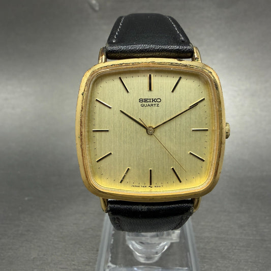 Seiko Watch Men 30mm Champagne Dial Gold Tone Rectangle 7431-5250 New Battery0