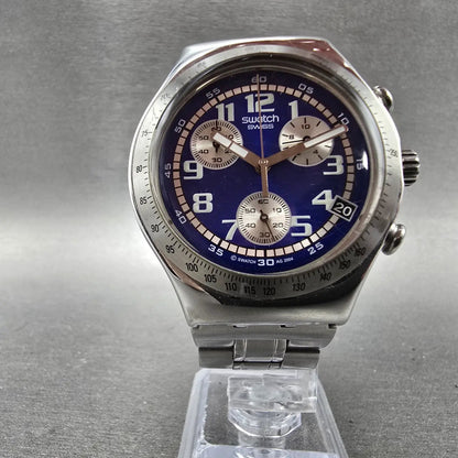 Swatch irony Chrono Silver Thaw Watch Men 40mm Blue Dial Steel Date READ! NewBat5