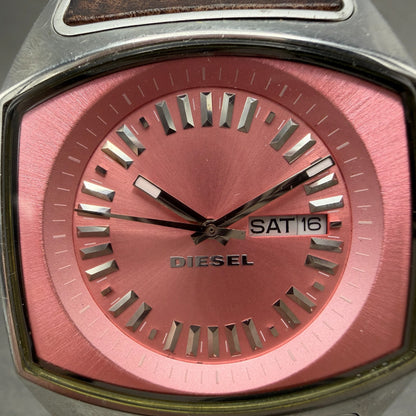 Diesel Tank Watch Men 37mm Pink Dial Steel Daydate Rectangle DZ-5215 NewBat1