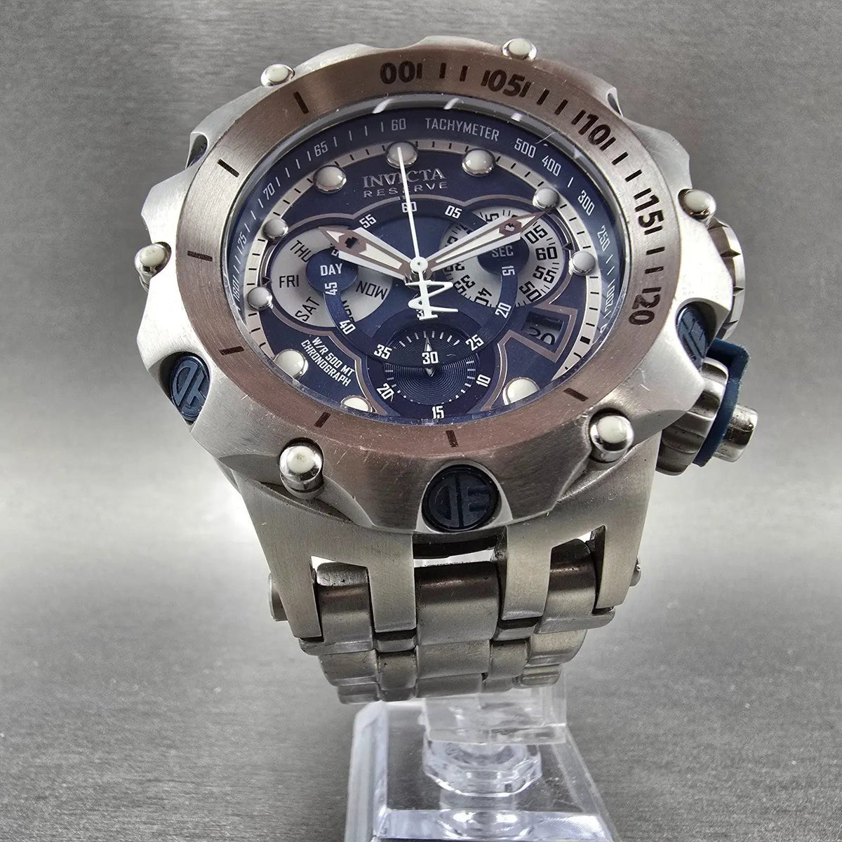 Invicta Reserve Venom Chronograph Watch Men 53mm Blue Dial Steel Daydate NewBatt5