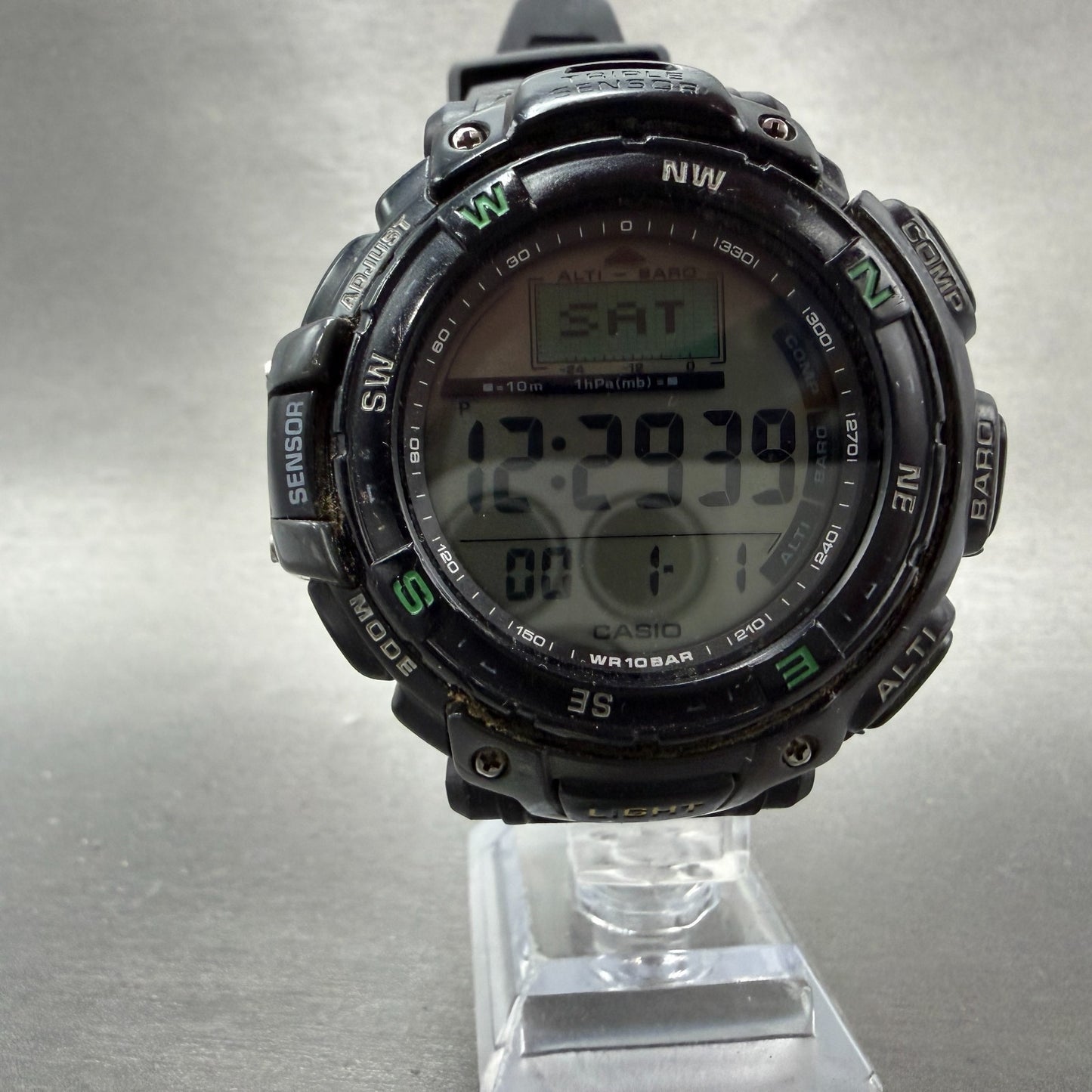 Casio Protrek Watch Men 54mm Black Triple Sensor Daydate Digital  PRG-40SJ Works5