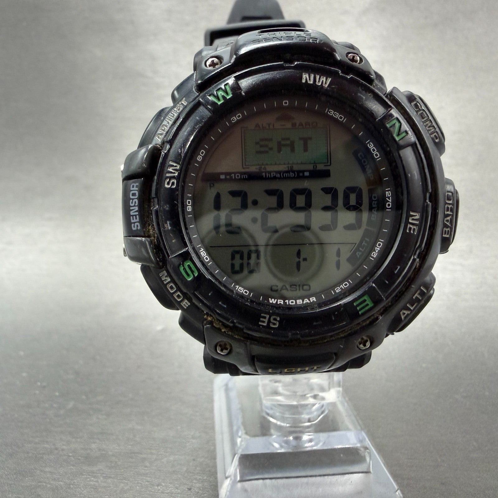 Casio Protrek Watch Men 54mm Black Triple Sensor Daydate Digital  PRG-40SJ Works5