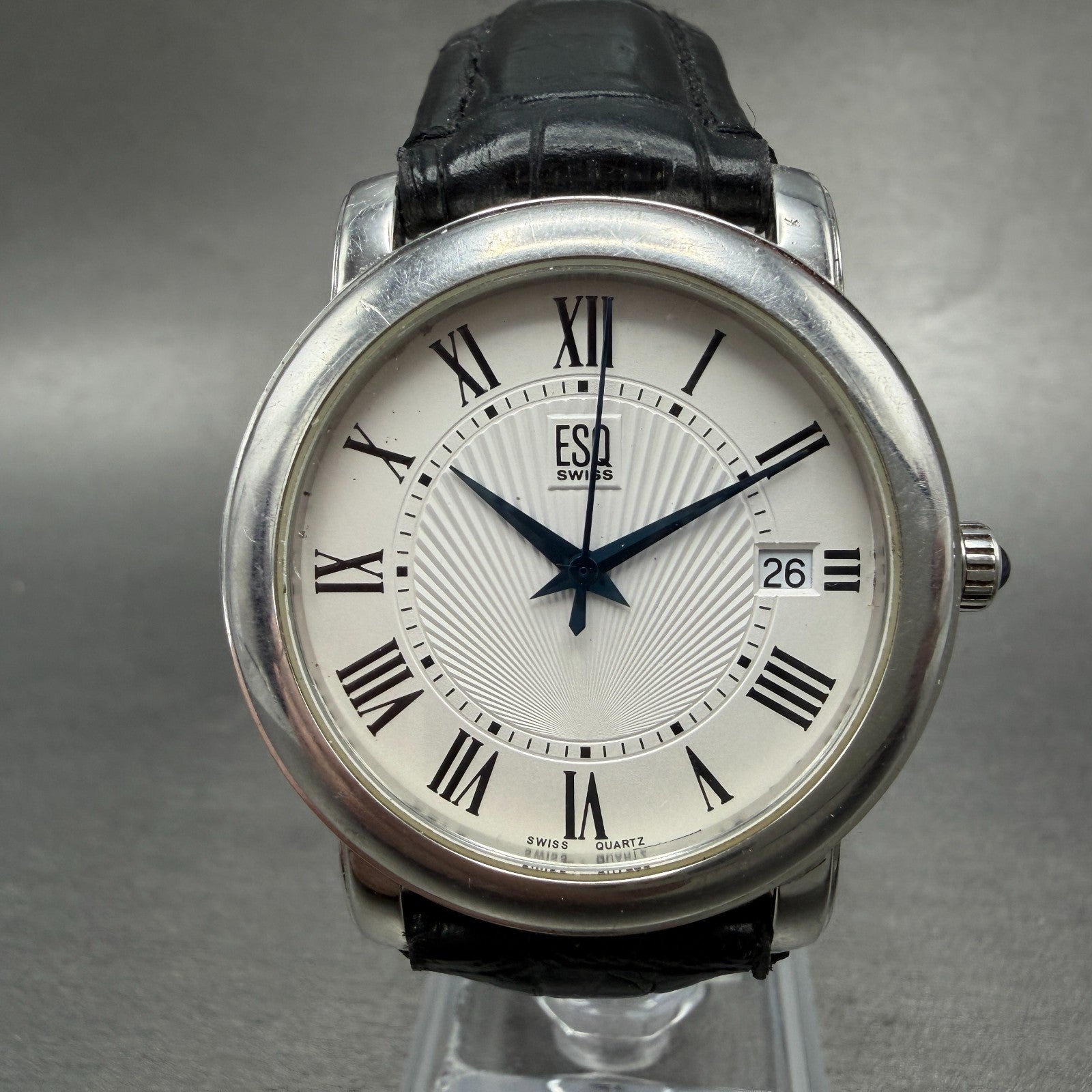 ESQ Watch Men 37mm White Dial Silver Tone Date Round E5349 PARTS0