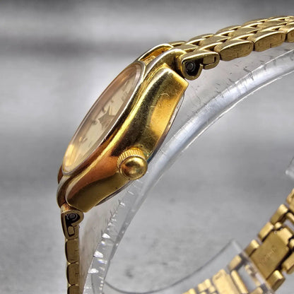Citizen CQ Watch Women 17mm Gold Dial Gold Tone Oval 3220-848667 New Battery VTG2