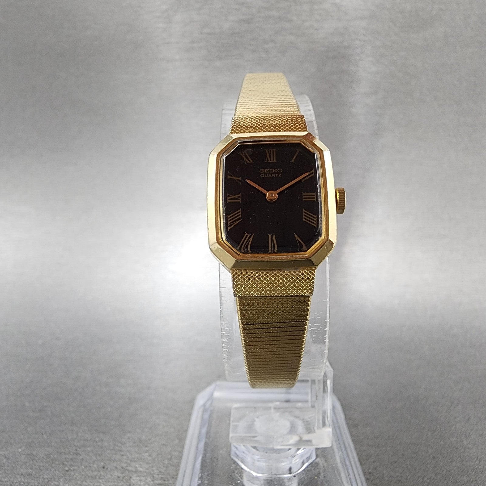 Seiko Watch Women 17mm Black Dial Gold Tone Octagon 2B205019 New Batt N9123 VTG5