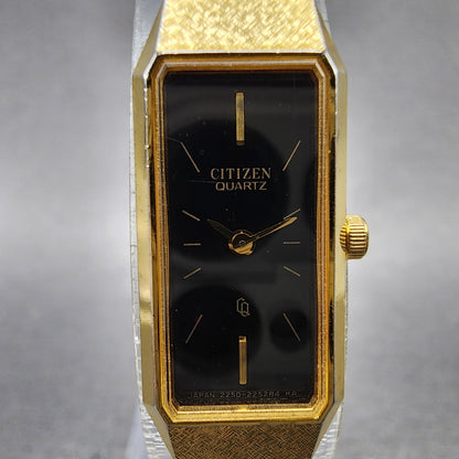 Citizen CQ Tank Watch Women 13mm Black Dial Gold Tone 2250223373 New Battery1