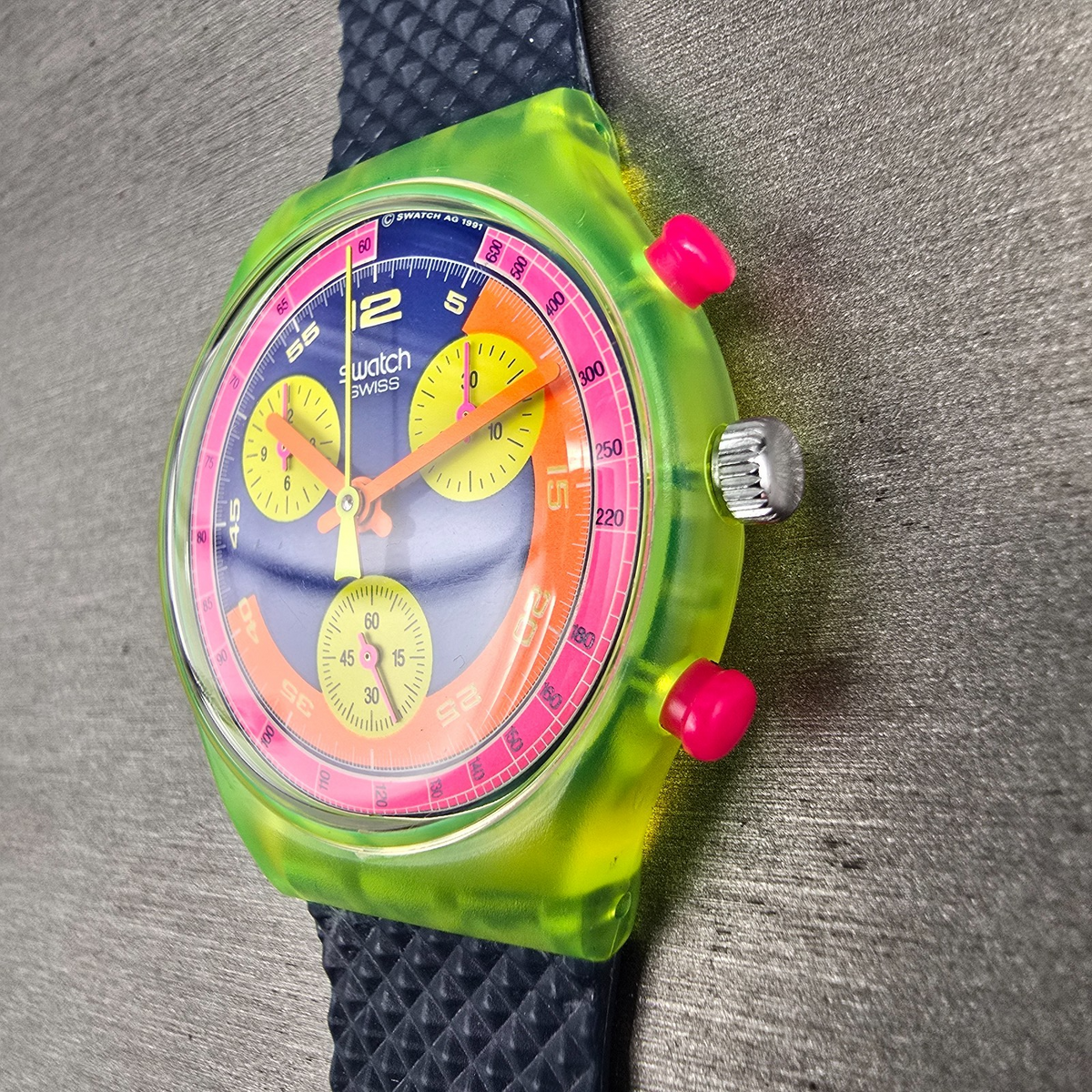 Swatch Chrono Grand Prix Watch Men 37mm Blue Dial Yellow Case SCJ101 New Battery2