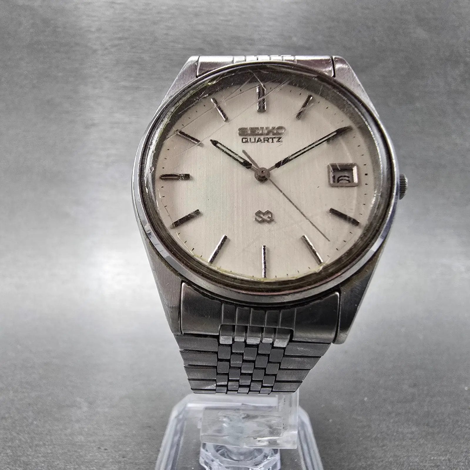 Seiko SQ Watch men 35mm Silver Dial Silver Tone Date READ!!!! 8222-8029 New Batt5