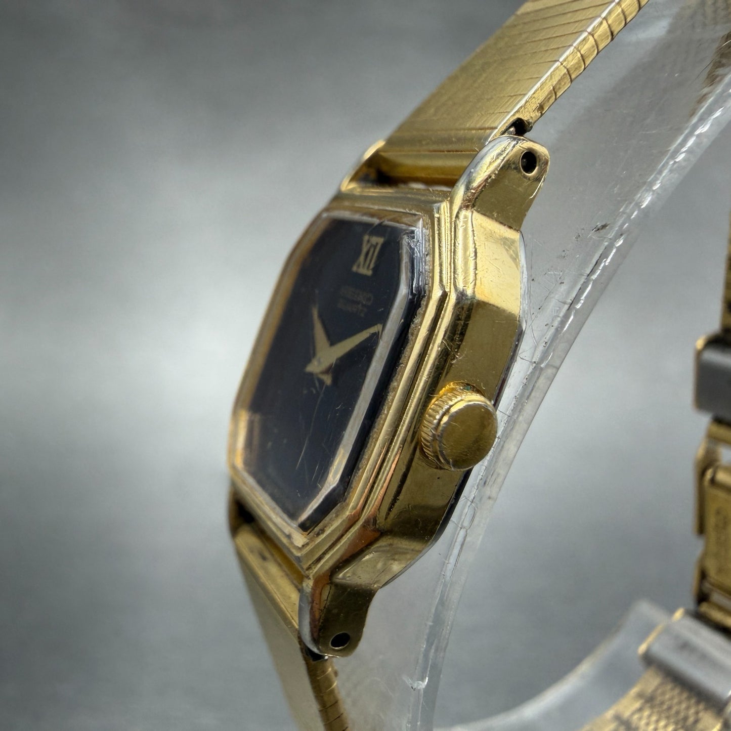 Seiko Watch Women 16mm Brown Dial Gold Tone Octagon 2c20-5760 New Battery VTG 6F2