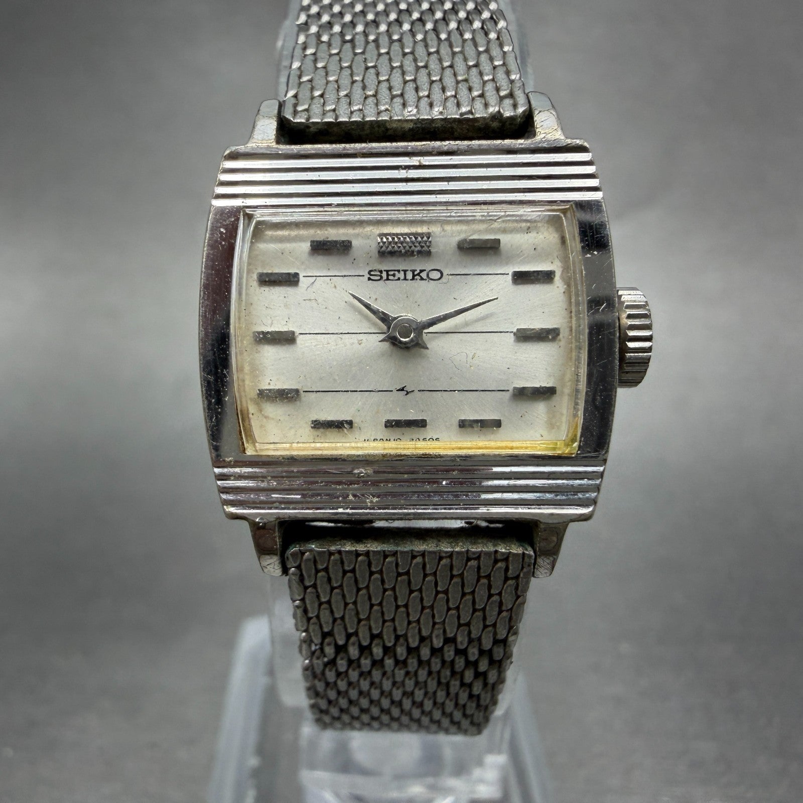 Seiko Watch Women 20mm Silver Dial Silver Tone Manual Rectangle 10-3700 Runs VTG0