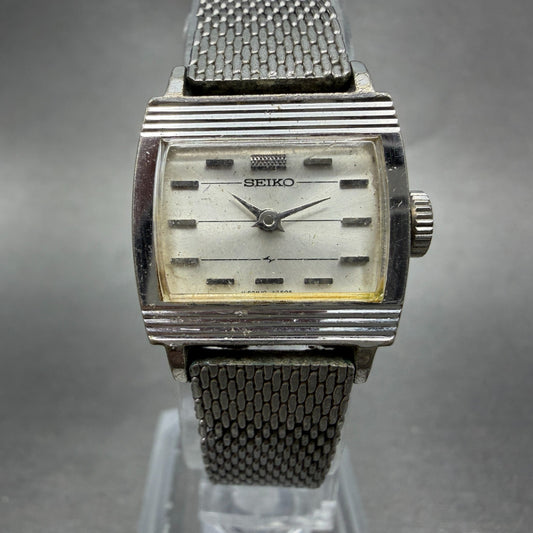 Seiko Watch Women 20mm Silver Dial Silver Tone Manual Rectangle 10-3700 Runs VTG0