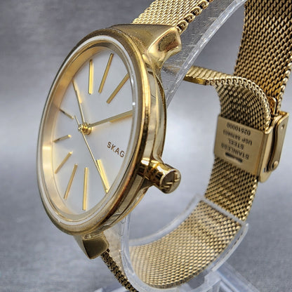 Skagen Ancher Watch Women 30mm Silver Dial Gold Tone Round SKW2477 New Battery