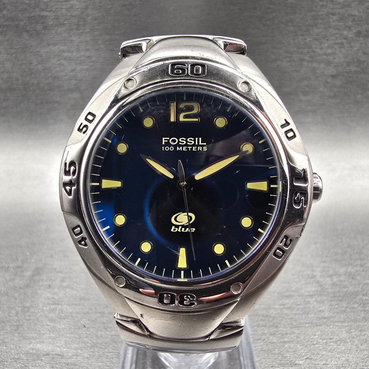 Fossil Blue Watch Men 39mm Blue Dial Silver Tone Round AM-3395 New Battery0