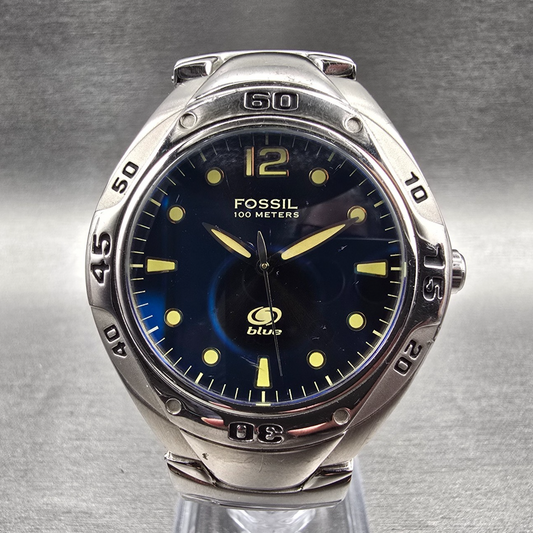Fossil Blue Watch Men 39mm Blue Dial Silver Tone Round AM-3395 New Battery0