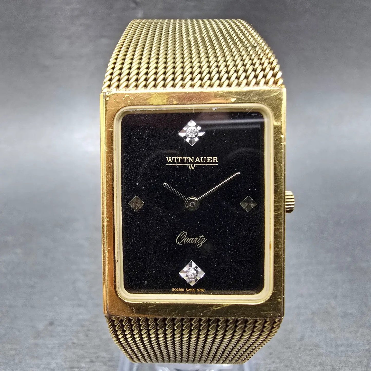 Wittnauer Watch Men 23mm Black Dial Gold Tone Rectangle SO2360 9782 New Battery0