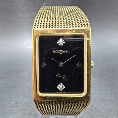 Wittnauer Watch Men 23mm Black Dial Gold Tone Rectangle SO2360 9782 New Battery0