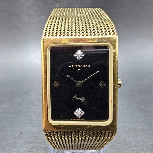 Wittnauer Watch Men 23mm Black Dial Gold Tone Rectangle SO2360 9782 New Battery0