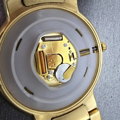 Movado Temo Watch Men 38mm Black Dial Gold Tone READ!!! 59.1.19.1319 New Battery12