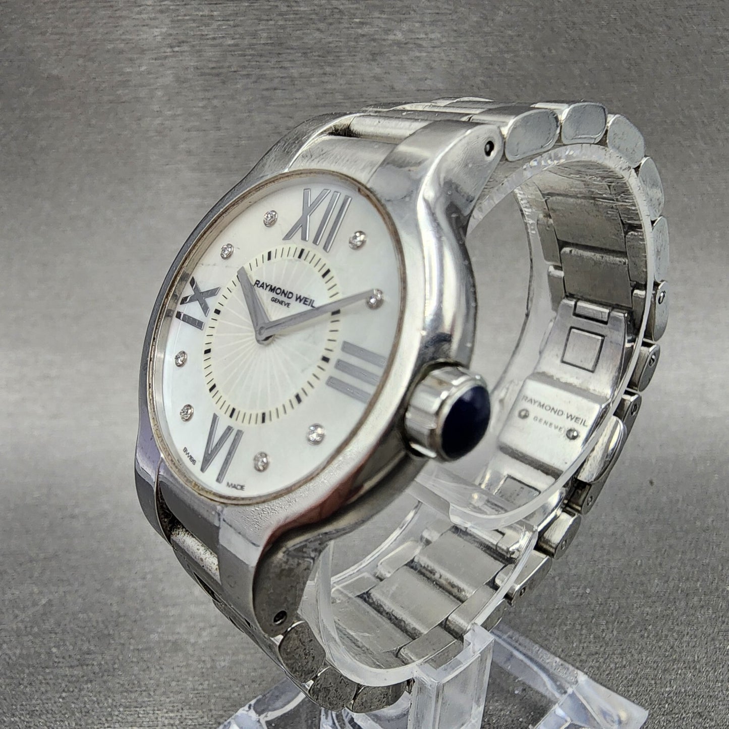 Raymond Weil Noemia Watch Women 32mm MOP Dial Steel Diamond Marker 5932 New Batt2