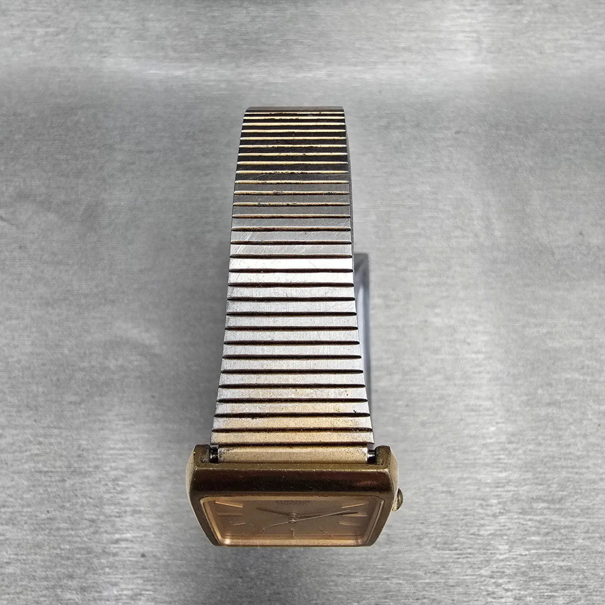 Seiko Watch Men 28mm Gold Dial Gold Tone Rectangle 7810-5059 New Battery VTG4