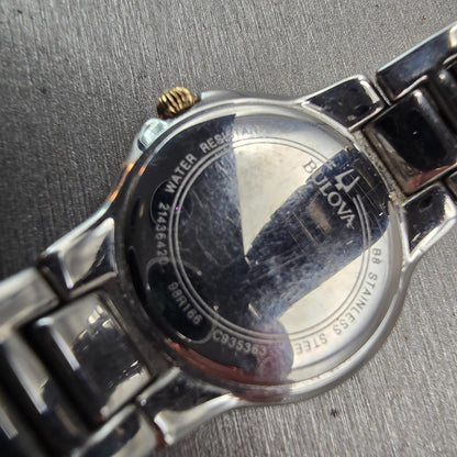 Bulova Watch Women 26mm Silver Dial Two Tone Gemmed Bezel 98R166 New Battery10