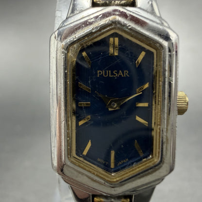 Pulsar Watch Women 15mm Blue Dial Two Tone Hexagon 1N00-X259 New Battery1