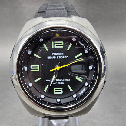 Casio Waveceptor WVQ-201HA Watch Men 41mm Black Dial Silver Tone Date Solar Runs0