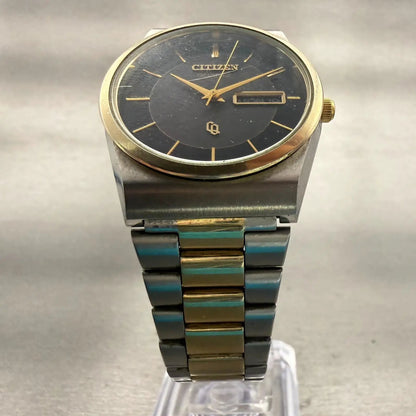 Citizen CQ Watch Men 34mm Black Dial Two Tone Daydate Round 6101-T15588 New Batt5