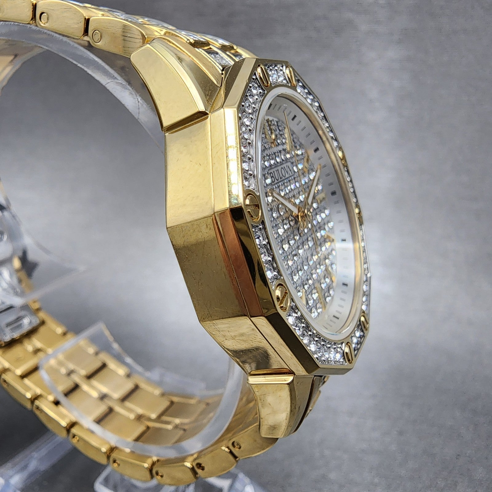Bulova Octava Watch Women 36mm White Dial Gold Tone Octagon Crystal Accents3