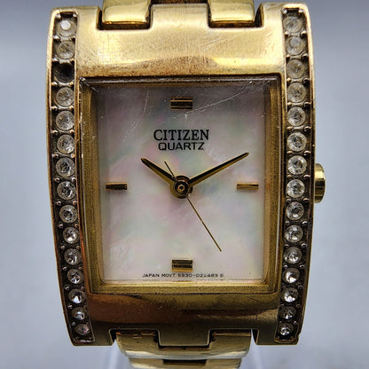 Citizen Tank Watch Women 20mm MOP Dial Gold Tone Rectangle 5930-S072051 New Batt
