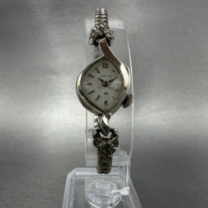 Hamilton Watch Women 17mm White Dial 10K White Gold Filled Manual Asymmetrical5