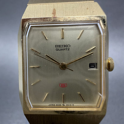 Seiko 5 Tank Watch Women 21mm Champagne Dial Gold Tone Date 2022-5000 NewBattery1