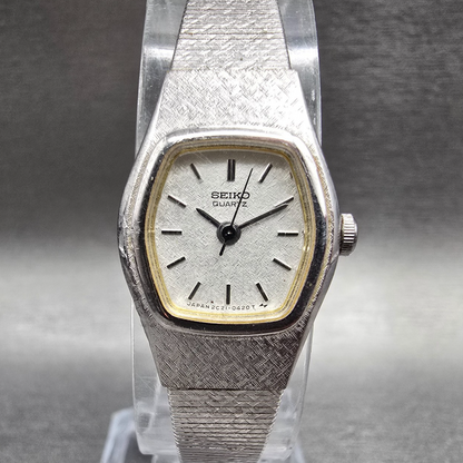 Seiko Watch Women 16mm Silver Dial Silver Hexagon 2C21-5149 New Battery VTG JP0